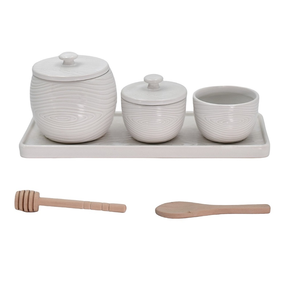 Temp-Tations Woodland 3-piece Condiment Jars with Tray In White - Picture 6 of 7